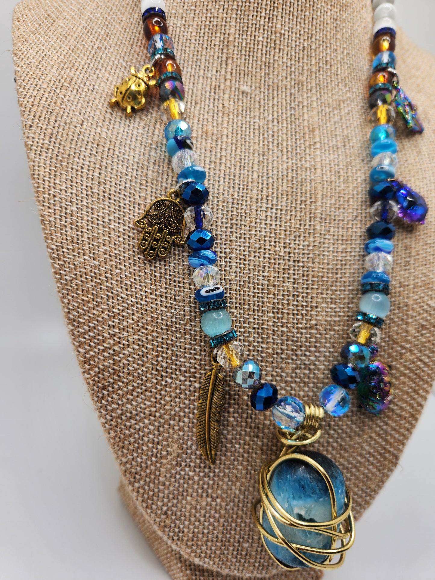 Blue Ice (Blue Nakauriite) Necklace, Wire Wrap Crystal Necklace