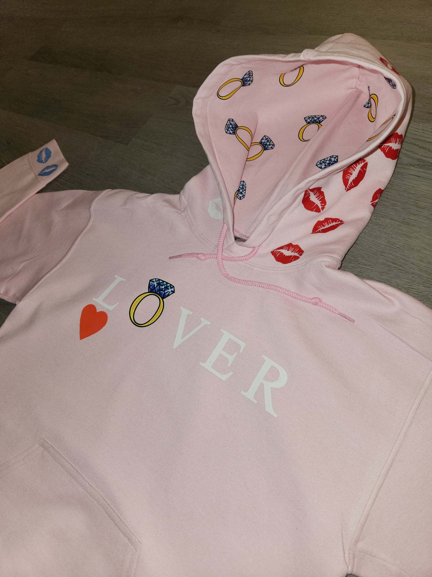 Lover Hoodie, Exclusive, Hearts & Kisses, Light Pink Hoodie, Valentine's Day Pullover