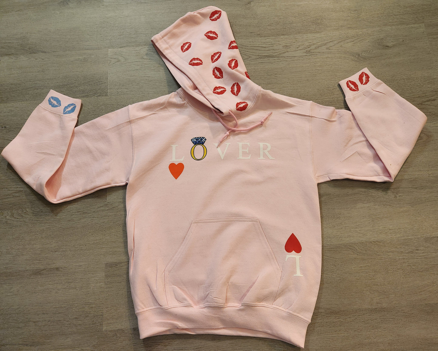 Lover Hoodie, Exclusive, Hearts & Kisses, Light Pink Hoodie, Valentine's Day Pullover
