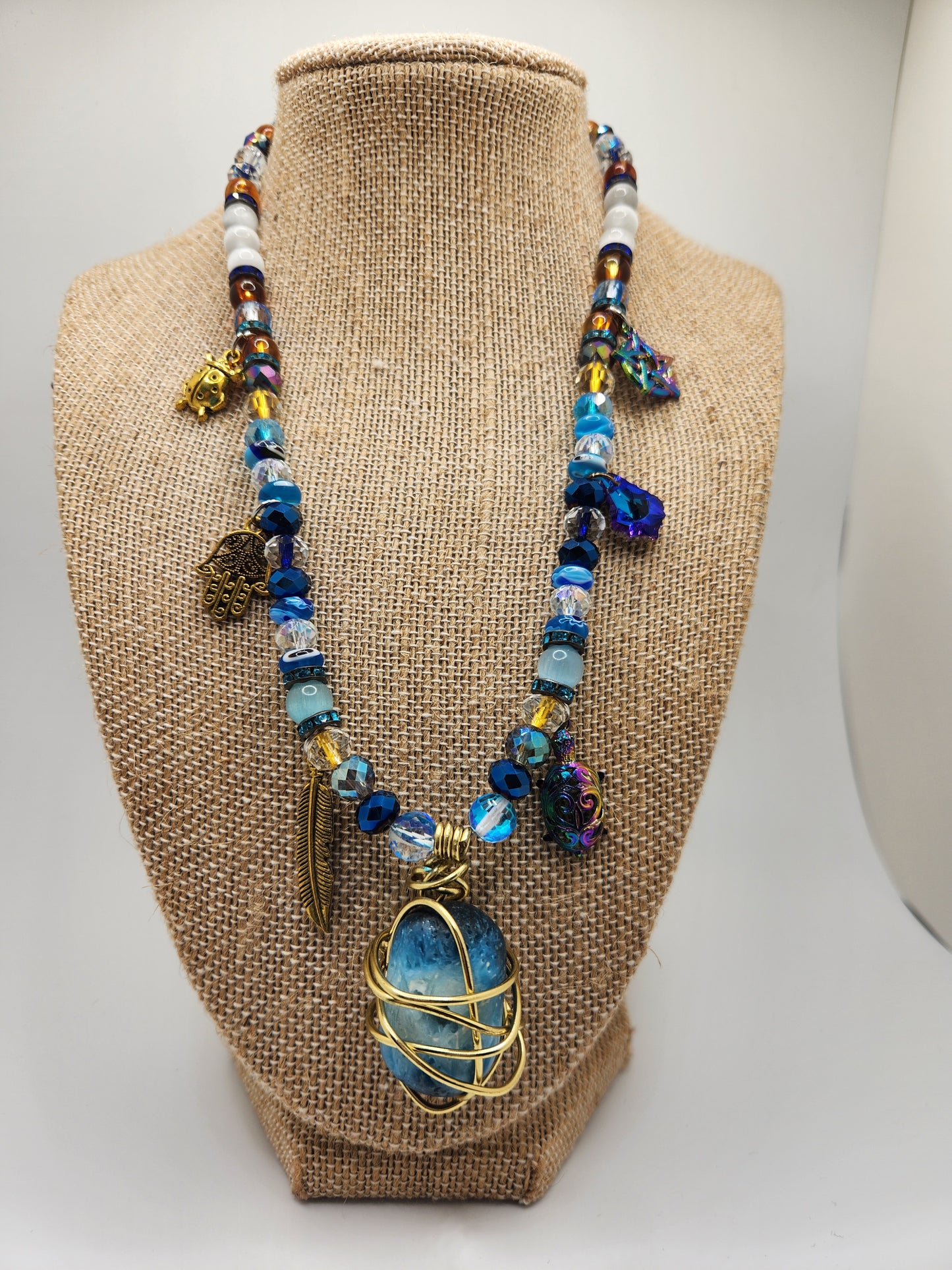 Blue Ice (Blue Nakauriite) Necklace, Wire Wrap Crystal Necklace