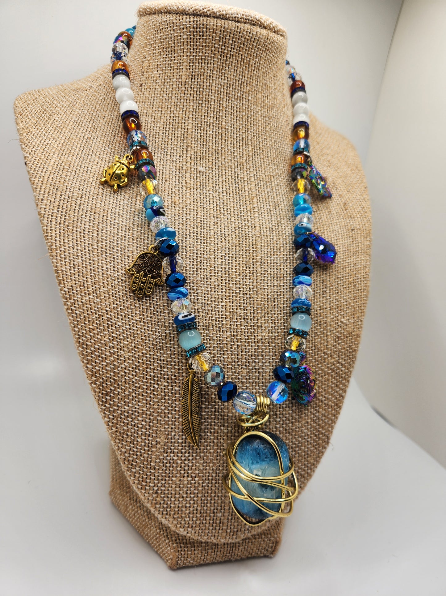 Blue Ice (Blue Nakauriite) Necklace, Wire Wrap Crystal Necklace