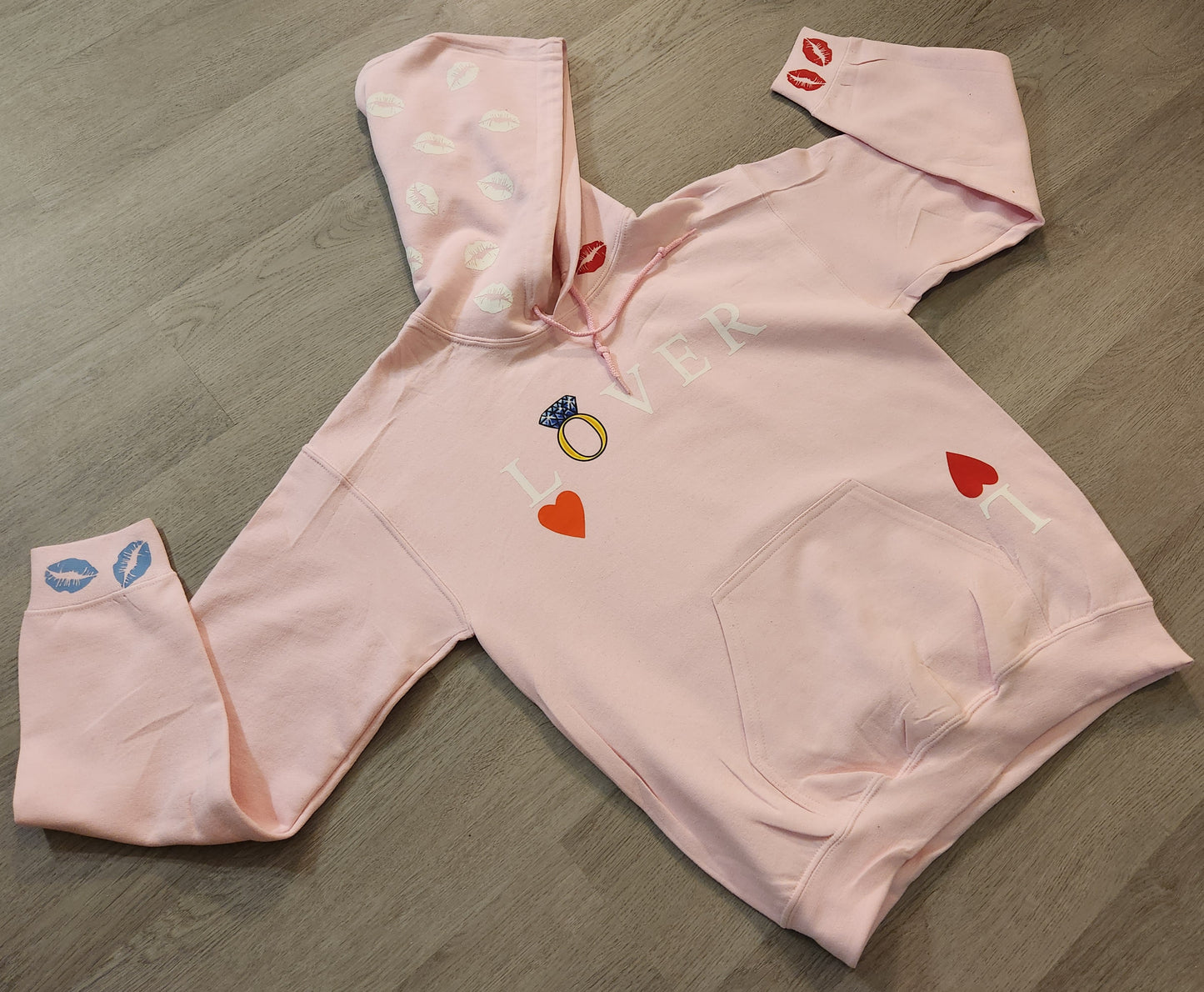 Lover Hoodie, Exclusive, Hearts & Kisses, Light Pink Hoodie, Valentine's Day Pullover