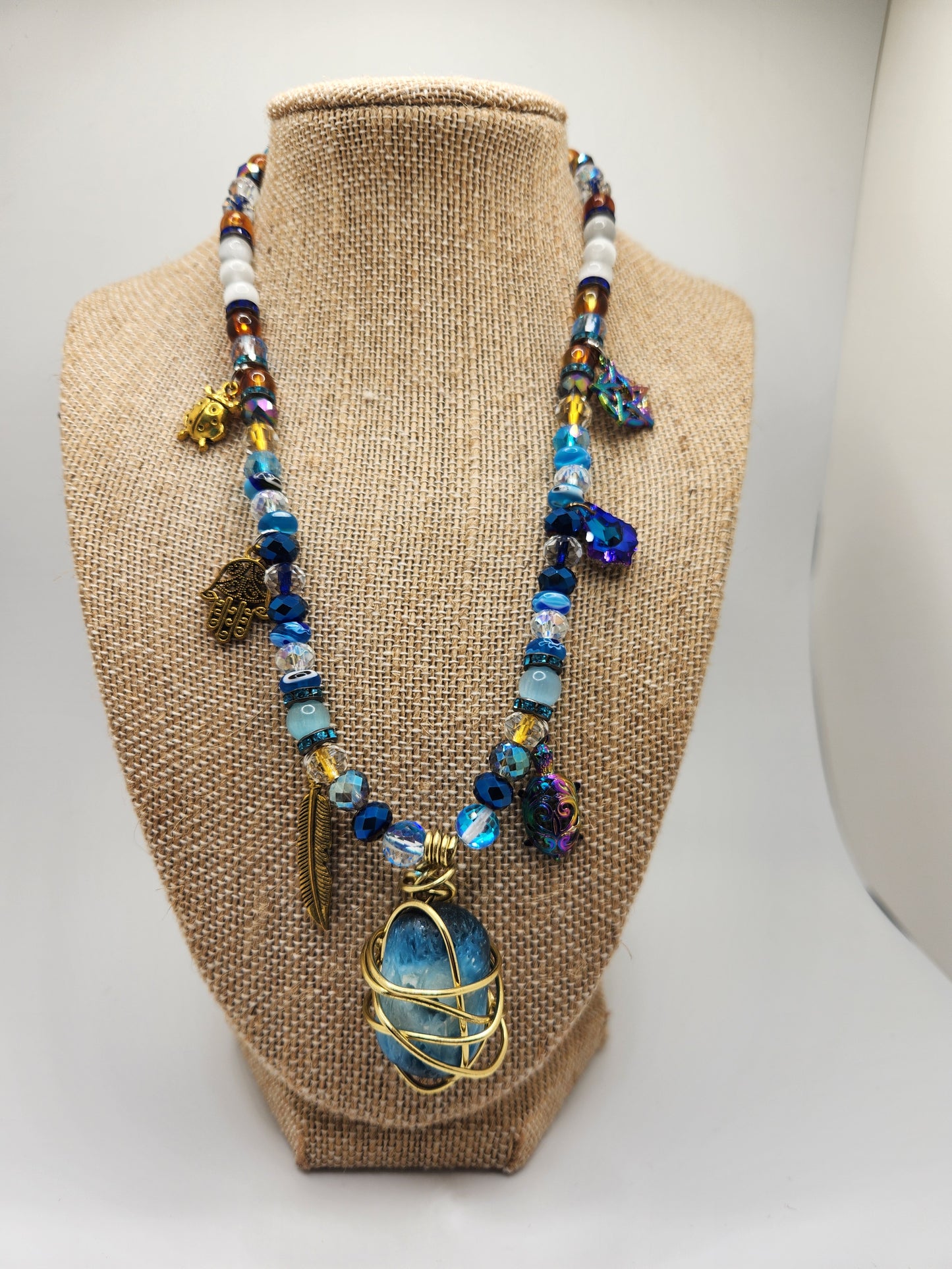 Blue Ice (Blue Nakauriite) Necklace, Wire Wrap Crystal Necklace