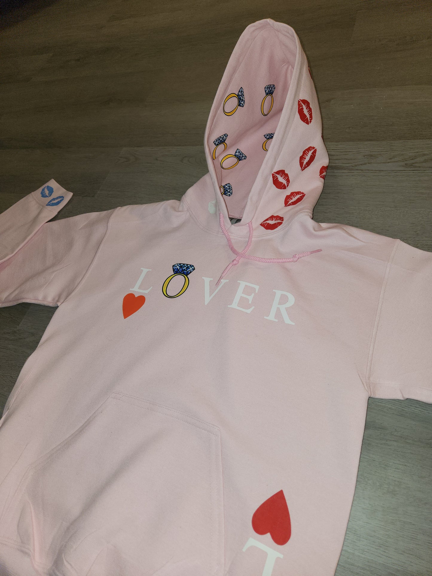 Lover Hoodie, Exclusive, Hearts & Kisses, Light Pink Hoodie, Valentine's Day Pullover