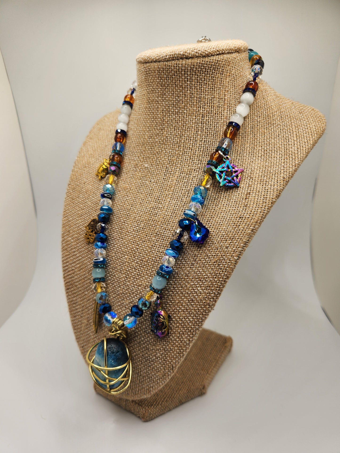 Blue Ice (Blue Nakauriite) Necklace, Wire Wrap Crystal Necklace