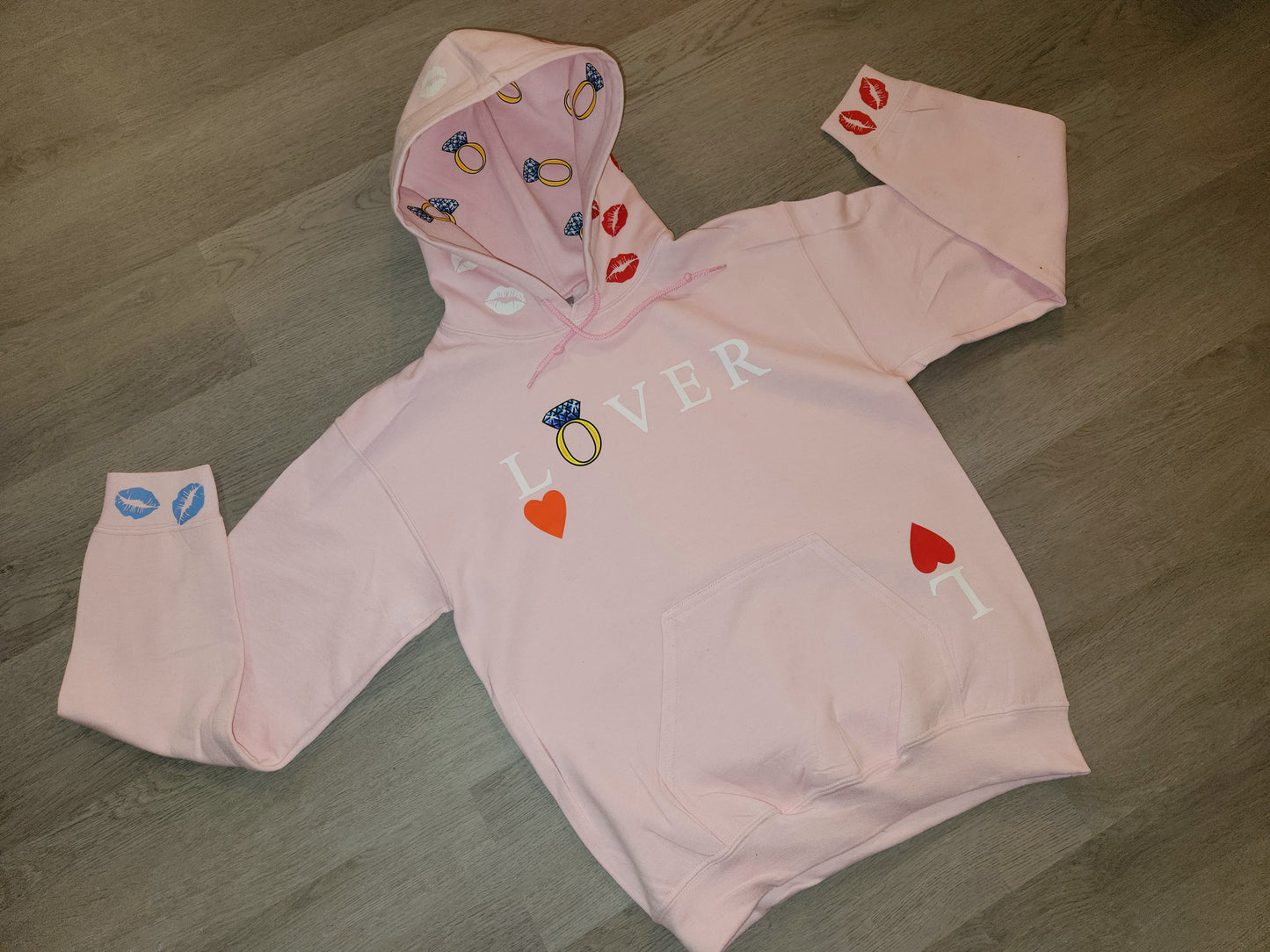 Lover Hoodie, Exclusive, Hearts & Kisses, Light Pink Hoodie, Valentine's Day Pullover