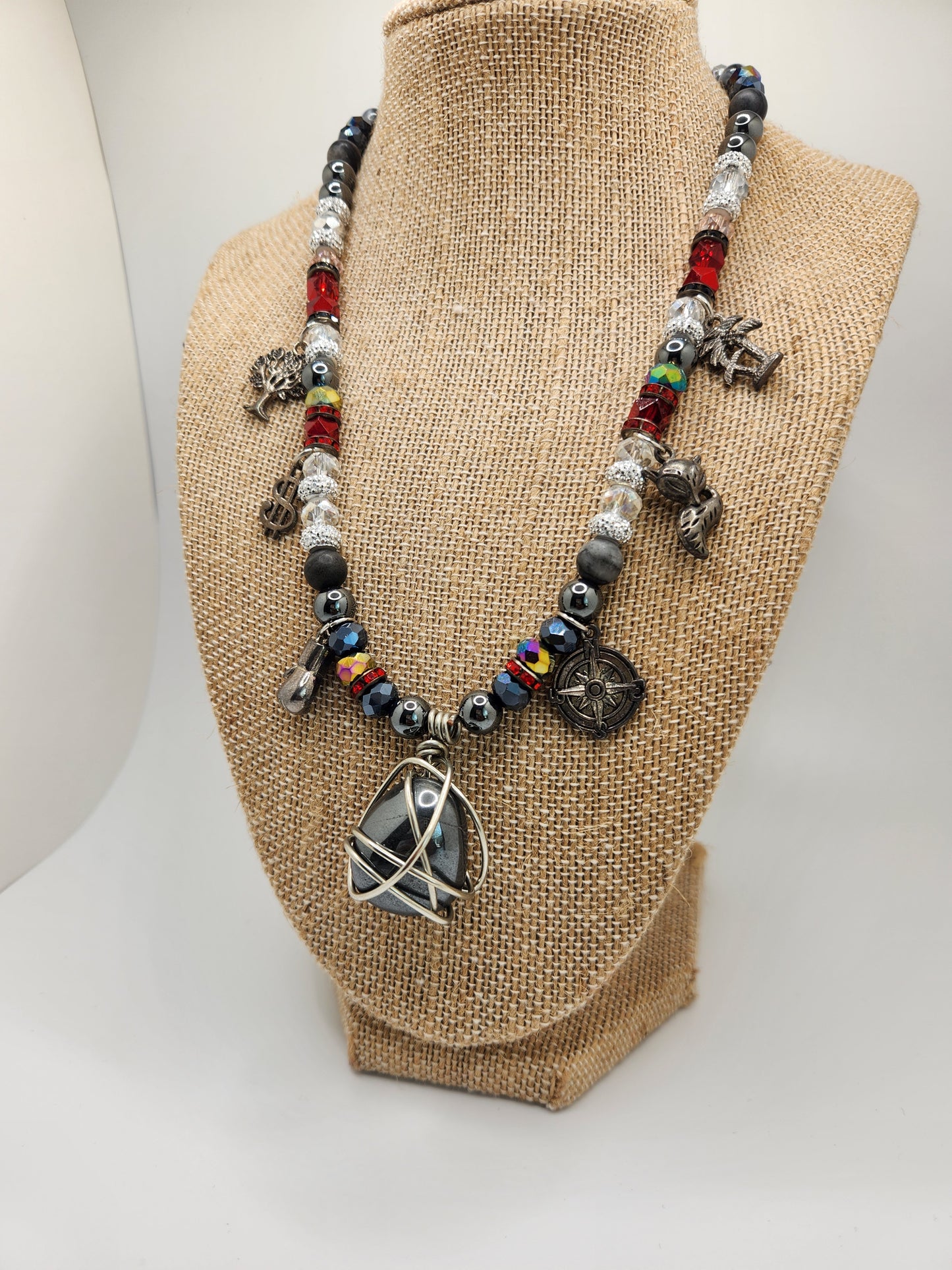 Hemite Necklace with Charms, Wire Wrap Crystal Necklace