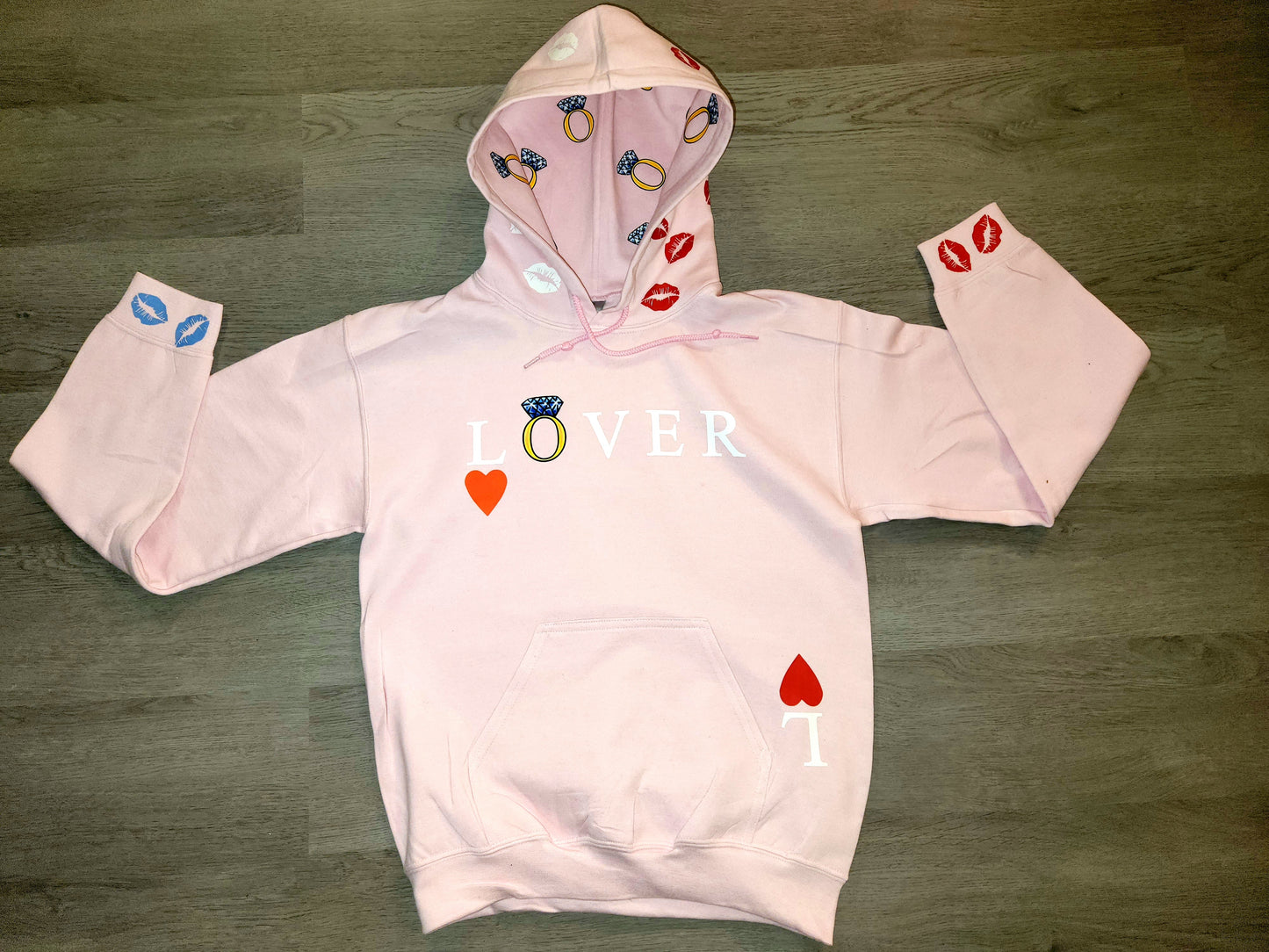 Lover Hoodie, Exclusive, Hearts & Kisses, Light Pink Hoodie, Valentine's Day Pullover